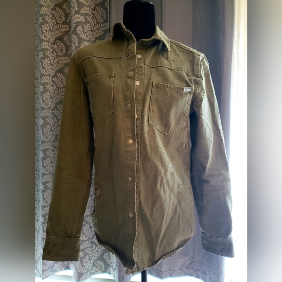 Men's Zara Denim Coat / Over Shirt - size S - Like New! Olive Green - Picture 1 of 5